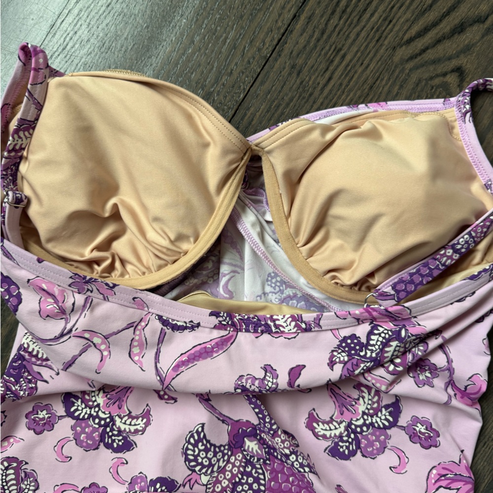 Lands' End Women's Purple Floral Print Underwire Tankini Swim Top Size 16 - Picture 4 of 5